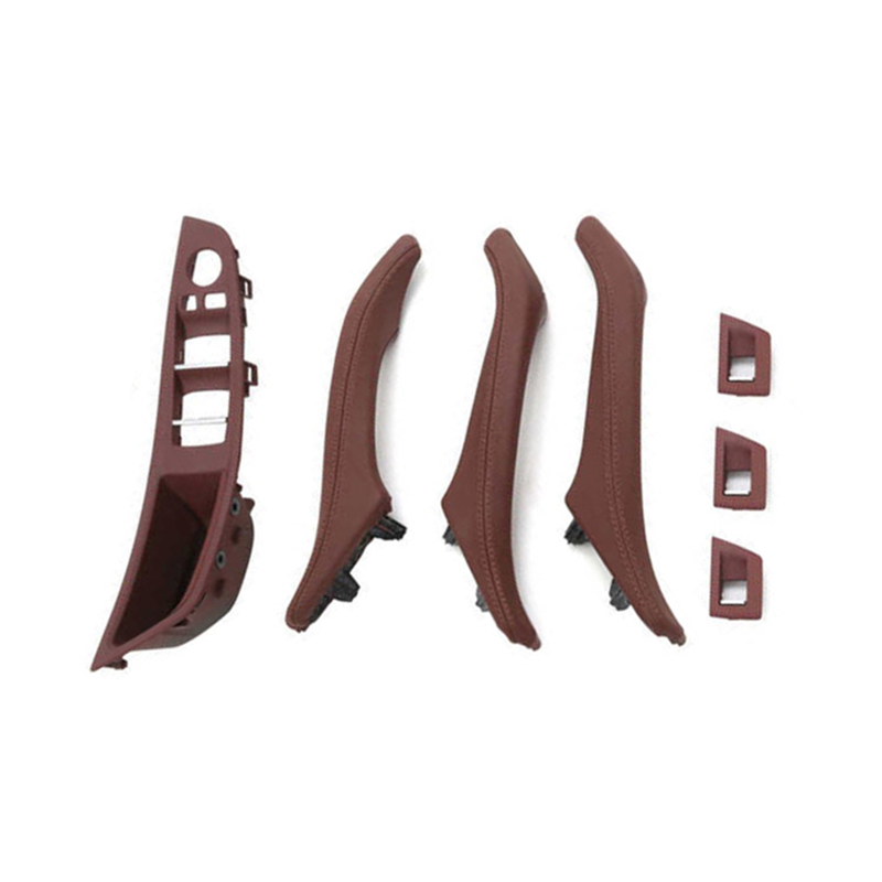 Car Door Handle Inner Door Panel Handle Pull Cover Set Window Switch Armrest Pane with Leather Fit For BMW 5 Series F10 F11 F18 2010-2016 7PCS LHD 6 Colors